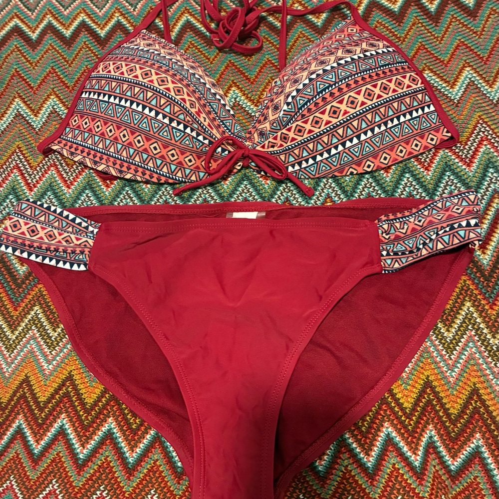 Hot Water Red and Multicolor Bikini